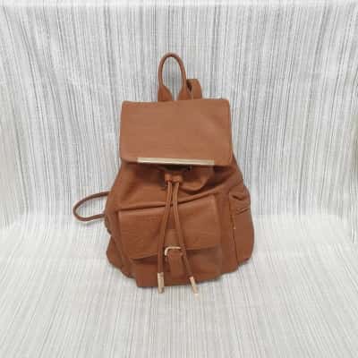 Colette by Colette Hayman Tan Coloured Backpack with Side Zip Pockets & Front Buckle Pocket Detail 