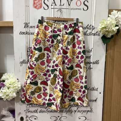 Princess Highway Brand! TROPICAL FRUIT PATTERNED WIDE LEG SHORTS! Womens  Size 12 High Wasted Shorts Beige 