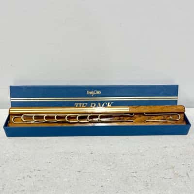 Vintage Hunt Club Tie Rack Wooden Base Metal Hoiks 