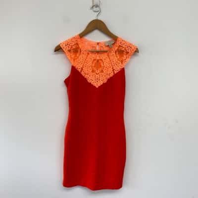 Ted Baker Red Orange Lace Bodycon Mini Dress  Size 2 
