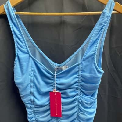 Beginning Boutique Dava Blue Mesh Ruched Top
