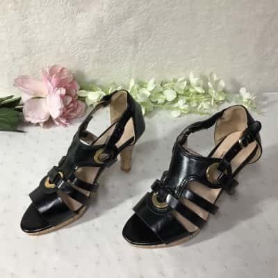  Womens Size 37 Black /  Cork High Heel Sandals