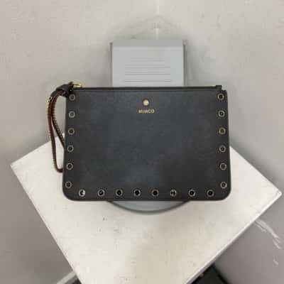 Mimco Womens Wristlet Black Leather with studs  