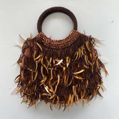 Brown Embellished Clutch Handbag 