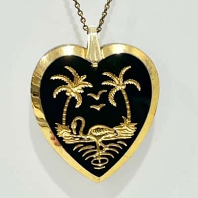 Gold/Black Engraved Love Heart Pendant/Gold Made in Germany Chain