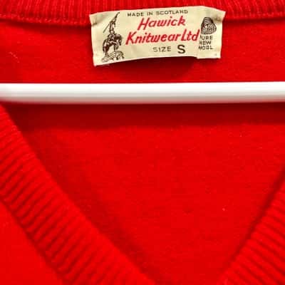 Vintage Hawick Knitwear Ltd Made in Scotland Pure New Wool V-Neck Pullover Size S