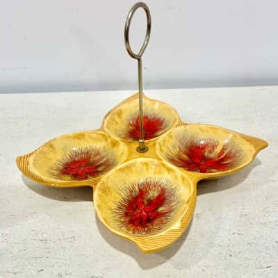 Vintage 4 Compartment Snack Dish w/ Handle Made In Japan