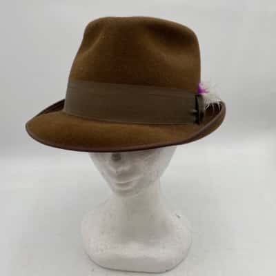 Vintage Brown Felt Fedora Size 60