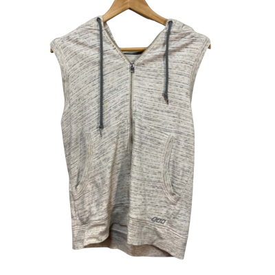 Lorna Jane Size M White/Grey Striped Hoodie Vest 