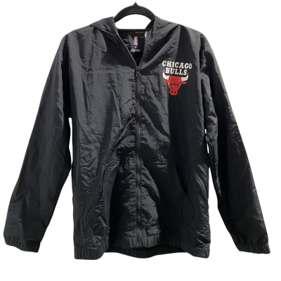 NBA Womens Chicago Bulls Size 14 Hooded Jacket / Windbreaker Black  / Red / White 
