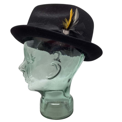 Brixton Mens  Size M Black Felt Fedora Hat with Feathers in Band     SR 