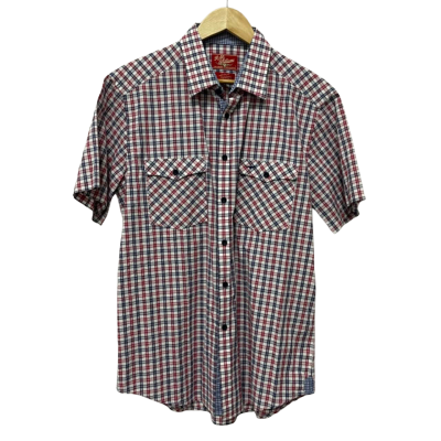 R.M. Williams Mens  Size L Short Sleeve Shirt Blue / Checked / Red 
