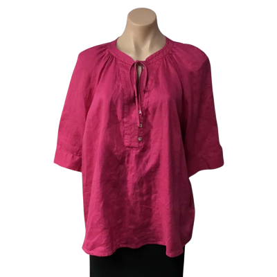 Sussan Womens Size 12 Bright Pink 100% Linen Short Sleeve Top  