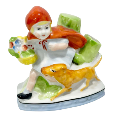  Kitch Vintage Superior Quality  Ceramic Little Girl & Hound Dog Tootpick Holder- Made in Japan 