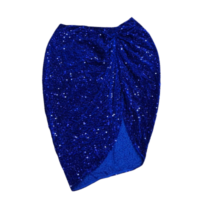 Boohoo Sequin Ruched Front & Back MIDI Skirt Size 22 Electric Blue BNWT