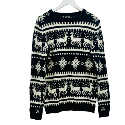 Boohoo Man Christmas Jumper Black White Size M