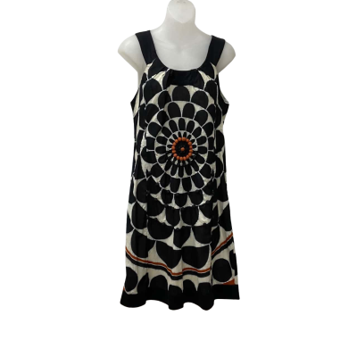  Derhy Short Sleeveless Dress in Black Cream and a little Burnt Orange.